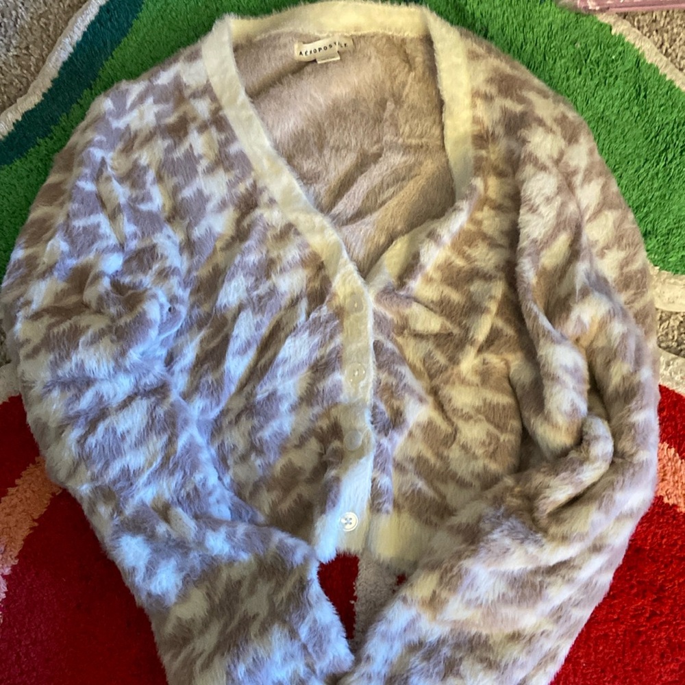 Super fluffy barely worn purple cropped cardigan
